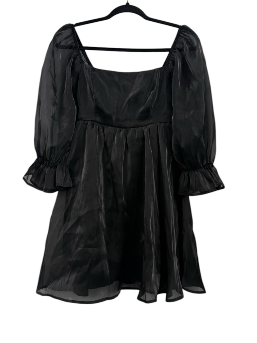 Black Sheer Organza Puff Sleeve Babydoll Mini Dress Coquette Cottagecore